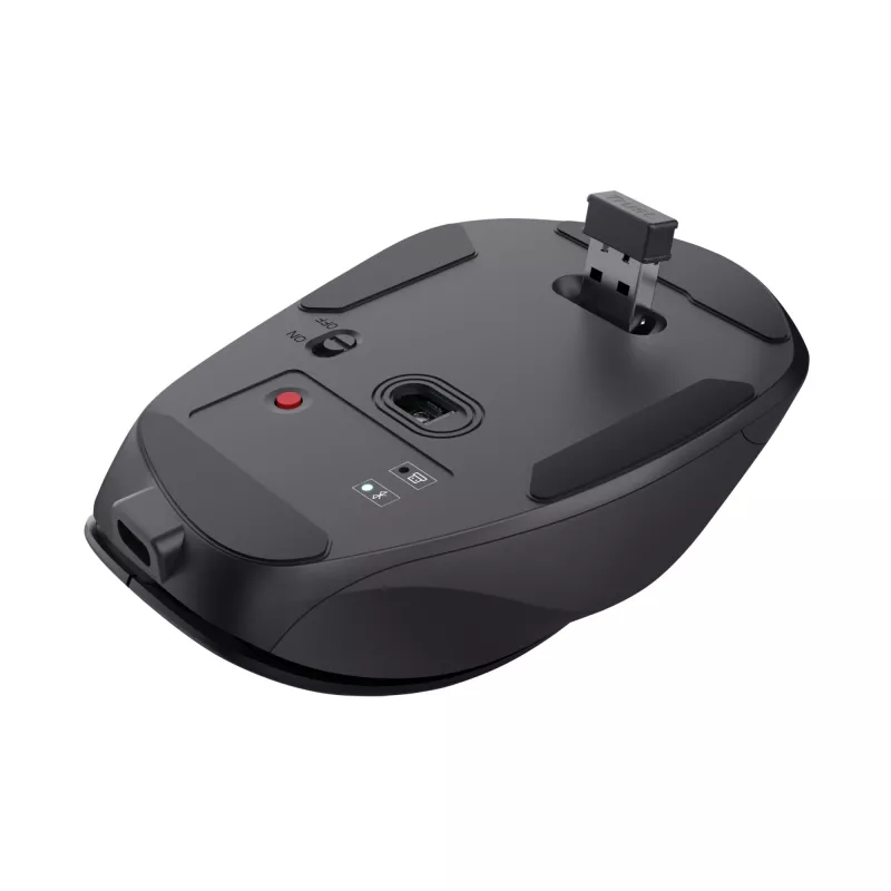 TRUST Fyda Office dešinės rankos belaidė pelė – RF + Bluetooth, optinė 2400 DPI, 6 mygtukai, juoda
