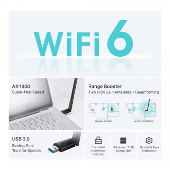 Belaidis USB Wi-Fi adapteris TP-LINK Archer TX35U PLUS – Wi-Fi 6, dvejopas dažnių diapazonas 1201 Mbit/s, USB maitinamas, juodas