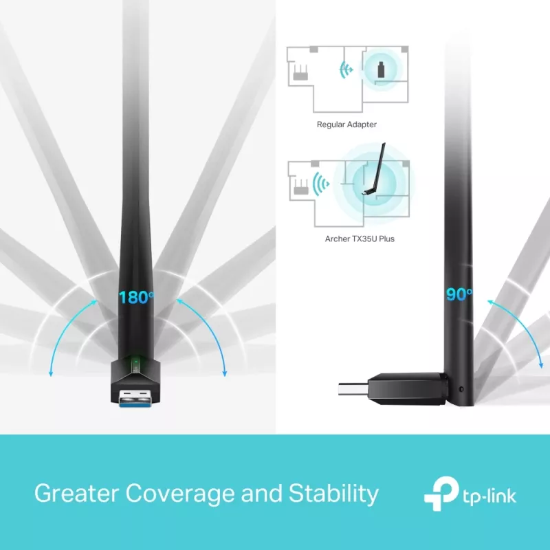Belaidis USB Wi-Fi adapteris TP-LINK Archer TX35U PLUS – Wi-Fi 6, dvejopas dažnių diapazonas 1201 Mbit/s, USB maitinamas, juodas