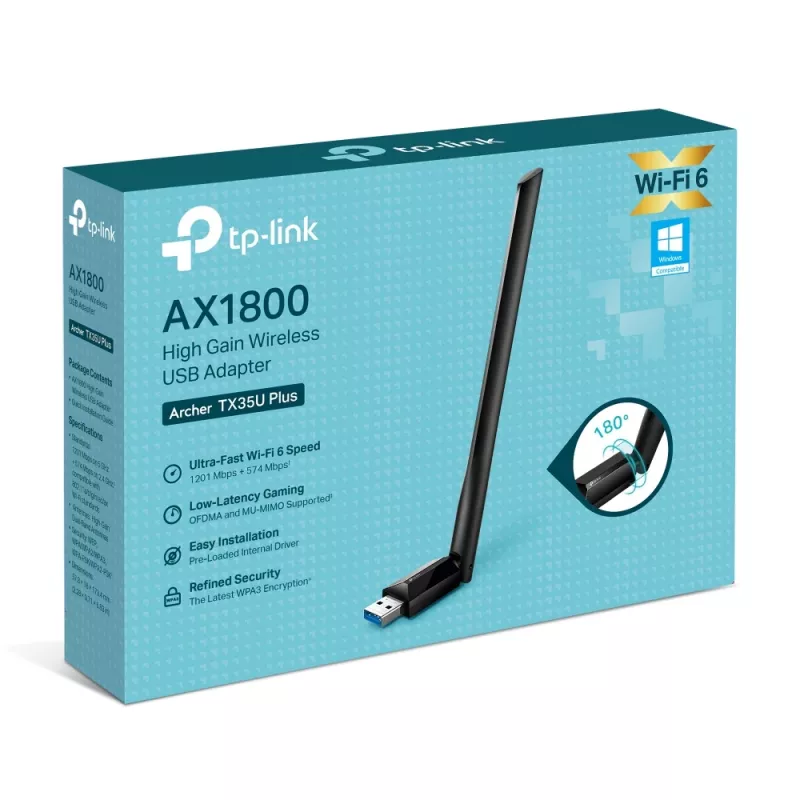 Belaidis USB Wi-Fi adapteris TP-LINK Archer TX35U PLUS – Wi-Fi 6, dvejopas dažnių diapazonas 1201 Mbit/s, USB maitinamas, juodas
