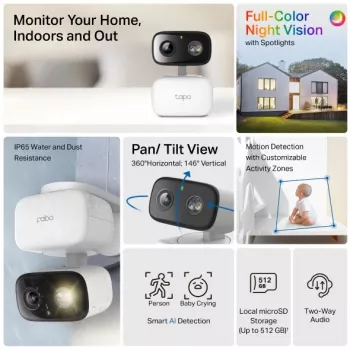 TP-LINK Tapo C206 stebėjimo kamera – vidaus/lauko 1080p HD, pasukama, naktinis matymas, dvipusis garsas