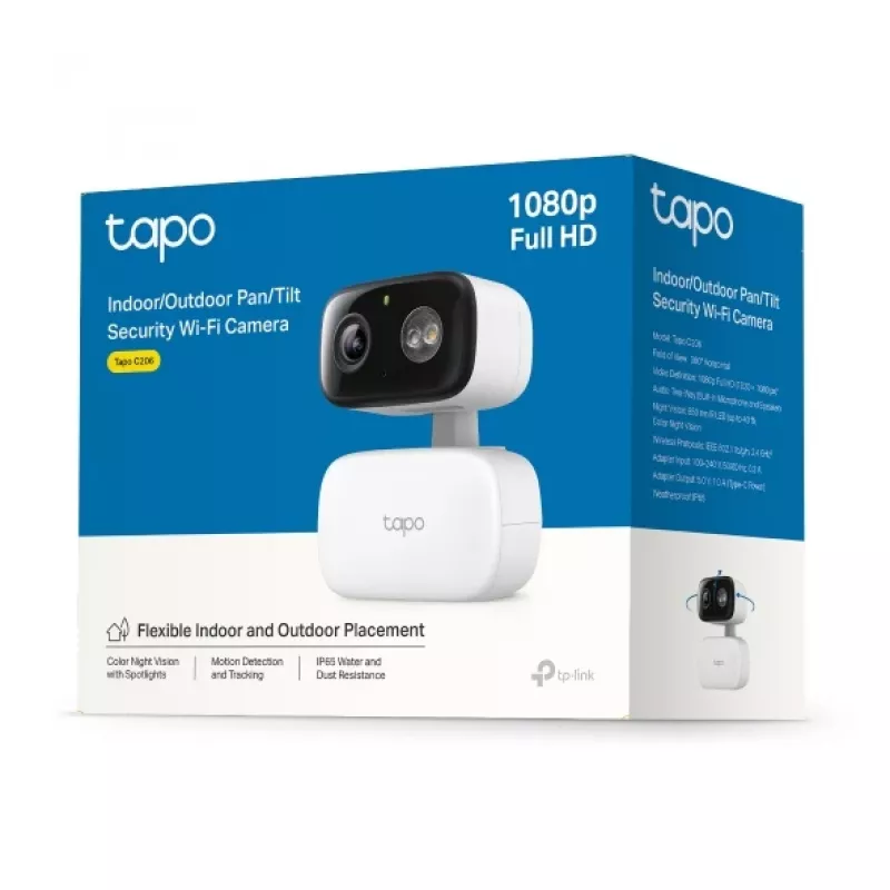 TP-LINK Tapo C206 stebėjimo kamera – vidaus/lauko 1080p HD, pasukama, naktinis matymas, dvipusis garsas