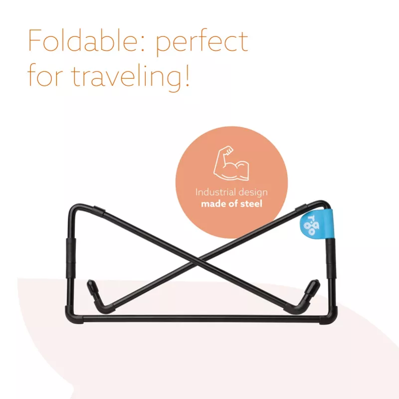 R-Go Tools nešiojamojo kompiuterio stovas R-Go Steel Travel, ergonomiškas ir sulankstomas, tinka 10–22 colių nešiojamam kompiuteriui, juodas