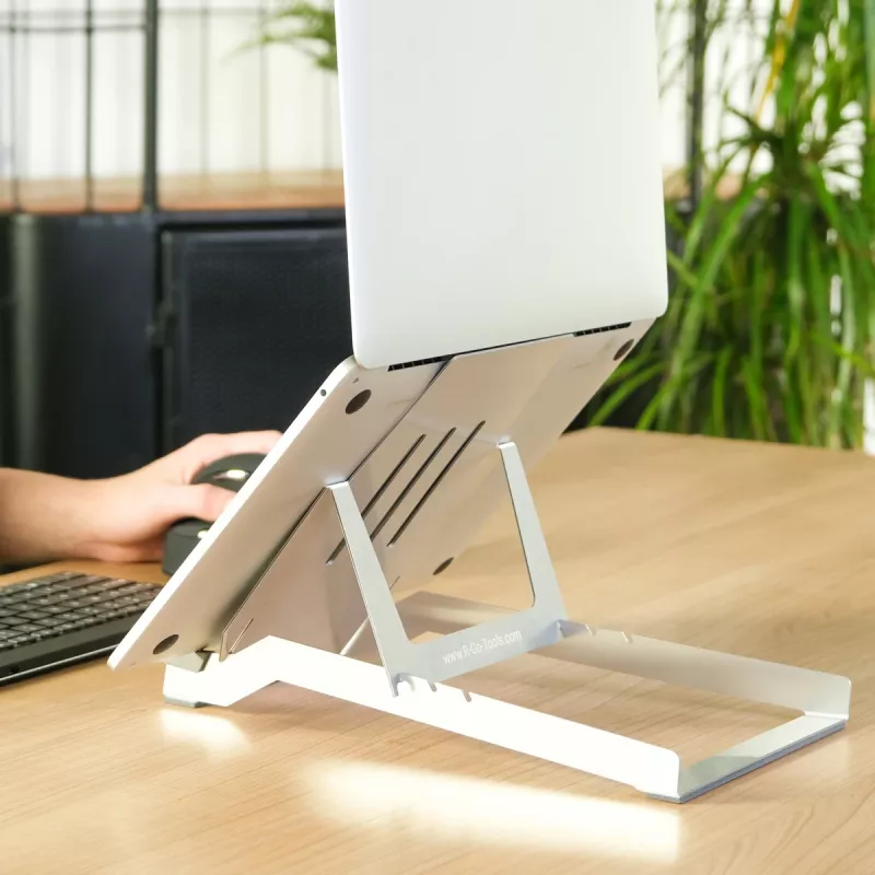 R-Go Tools nešiojamojo kompiuterio stovas R-Go Riser Basic, sulankstomas ir reguliuojamas, aliuminis, sidabrinis