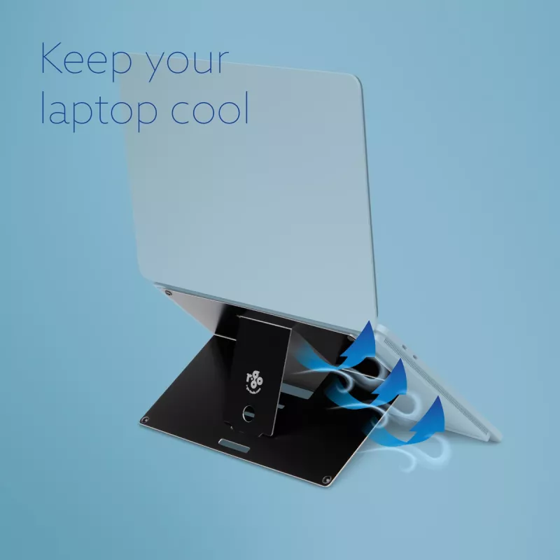 R-Go Tools stovas nešiojamam kompiuteriui R-Go Riser Attachable, reguliuojamas, integruojamas su nešiojamu kompiuteriu, aliuminis, juodas