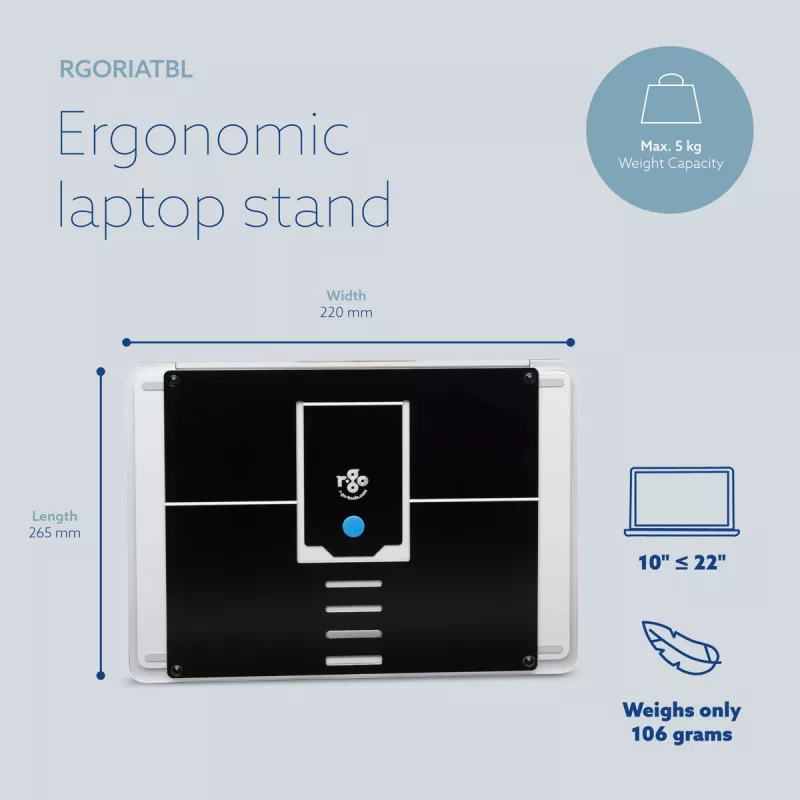 R-Go Tools stovas nešiojamam kompiuteriui R-Go Riser Attachable, reguliuojamas, integruojamas su nešiojamu kompiuteriu, aliuminis, juodas