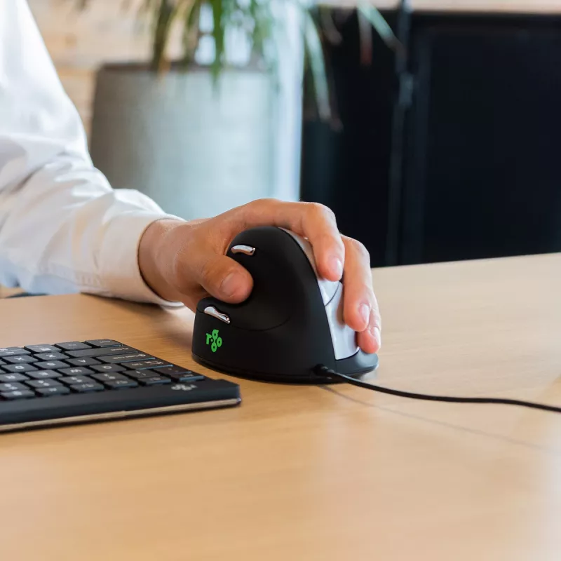 R-Go HE Break ergonominė vertikali pelė su pertraukų programine įranga, didelė (rankos dydis ≥ 185 mm), kairiarankiams, laidinė, juoda