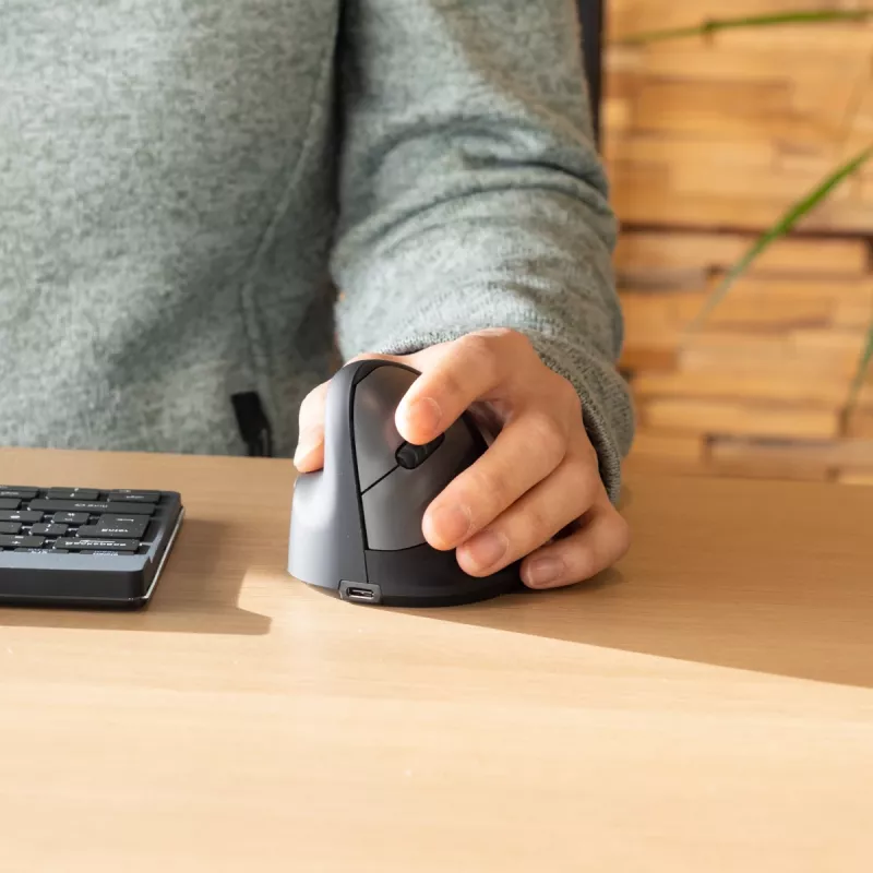 R-Go Tools ergonominė pelė R-Go HE Break su pertraukų programine įranga, vidutinė (rankos dydis 165-185 mm), kairiarankiams, Bluetooth, juoda