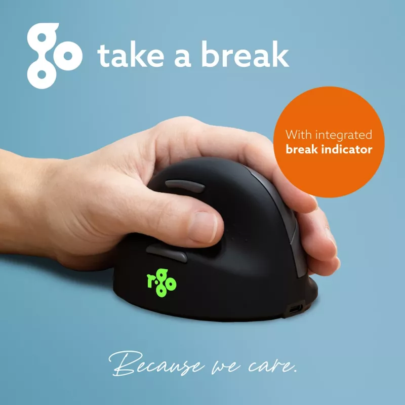 R-Go Tools ergonominė pelė R-Go HE Break su pertraukų programine įranga, vidutinė (rankos dydis 165-185 mm), kairiarankiams, Bluetooth, juoda