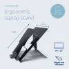 R-Go Tools nešiojamojo kompiuterio stovas R-Go Riser Document, ergonomiškas, sulankstomas ir reguliuojamas stovas su dokumentų laikikliu, juodas