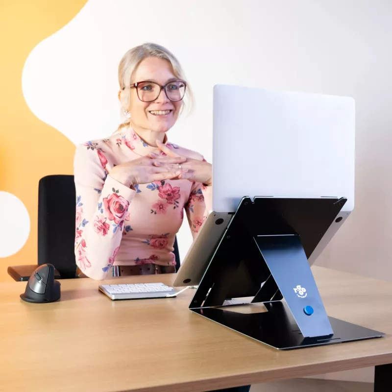 R-Go Tools planšetės ir nešiojamojo kompiuterio stovas R-Go Riser Duo, tinka 10–22 colių ekranui, juodas
