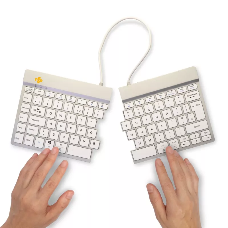 Ergonominė klaviatūra R-Go Split Break su pertraukų programine įranga, QWERTY (UK), Bluetooth, balta