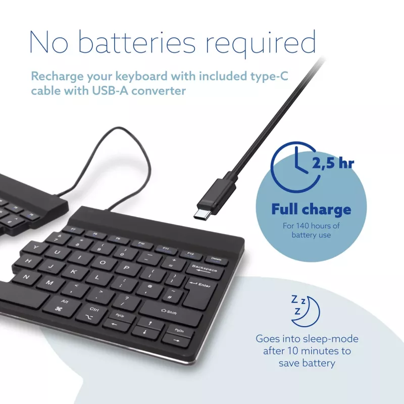 Ergonominė klaviatūra R-Go Tools Split Break su pertraukų programine įranga, QWERTY (UK), Bluetooth, juoda