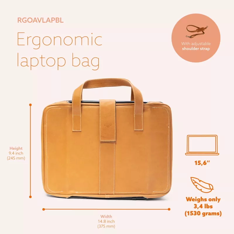 R-Go Tools Dėklas nešiojamam kompiuteriui R-Go Viva, natūrali oda, su integruotu stovu, petnešėle, 15,6 colio, rudas