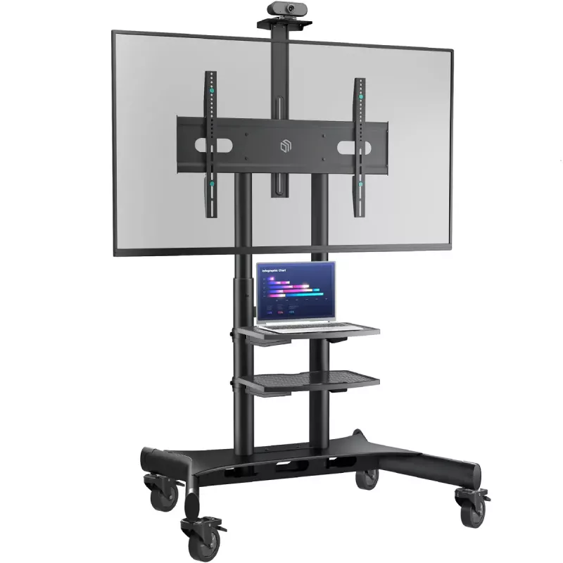 TV grindinis stovas ONKRON TS1881-B 50–86 col., 105,9 kg, VESA 200x200–800x500, aukštis 1350–1650 mm, juodas
