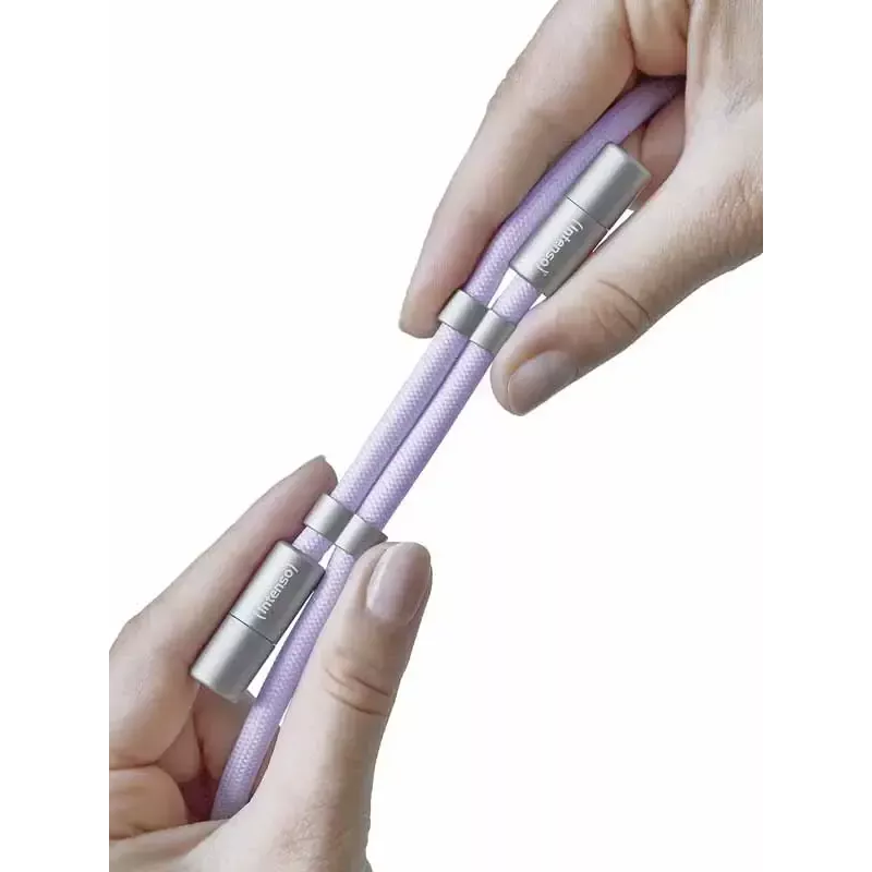 Intenso USB-C įkrovimo laidinis telefoninis pakabukas 60W greitas įkrovimas, reguliuojamas ilgis 1,65m nailonas violetinis
