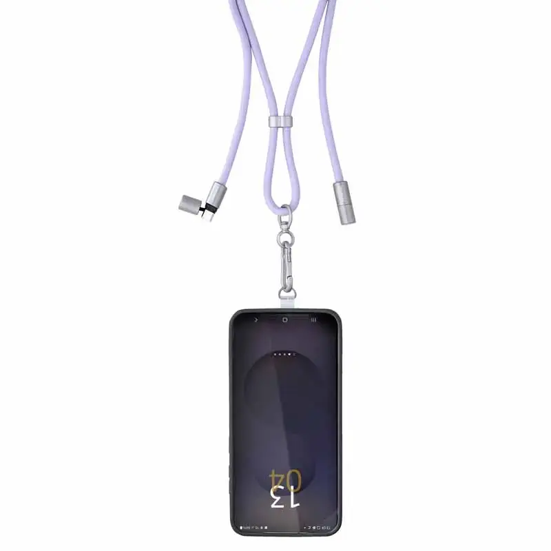 Intenso USB-C įkrovimo laidinis telefoninis pakabukas 60W greitas įkrovimas, reguliuojamas ilgis 1,65m nailonas violetinis