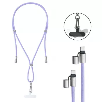Intenso USB-C įkrovimo laidinis telefoninis pakabukas 60W greitas įkrovimas, reguliuojamas ilgis 1,65m nailonas violetinis
