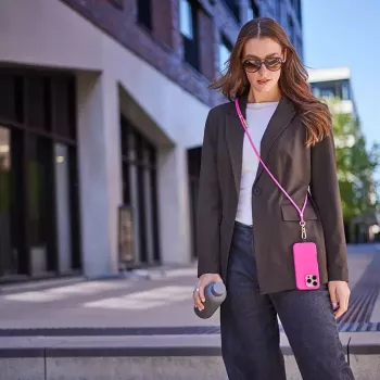 Intenso USB-C įkrovimo dirželis telefonui 60W greitas įkrovimas reguliuojamas ilgis 1,65m nailonas neon rožinė