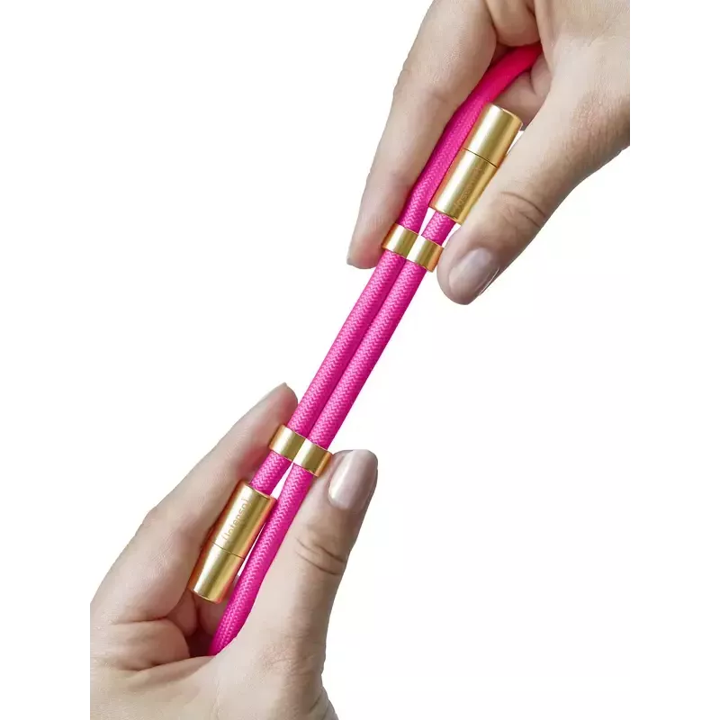 Intenso USB-C įkrovimo dirželis telefonui 60W greitas įkrovimas reguliuojamas ilgis 1,65m nailonas neon rožinė
