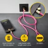 Intenso USB-C įkrovimo dirželis telefonui 60W greitas įkrovimas reguliuojamas ilgis 1,65m nailonas neon rožinė