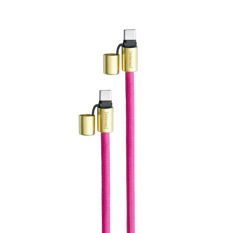 Intenso USB-C įkrovimo dirželis telefonui 60W greitas įkrovimas reguliuojamas ilgis 1,65m nailonas neon rožinė