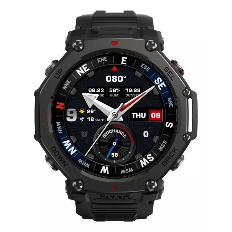 Amazfit T-Rex 3 Pro 3.81 cm (1.5 colio) AMOLED 48 mm Skaitmeninis 480 x 480 pikselių Lietimui jautrus ekranas Juodas Wi-Fi GPS (palydovas)