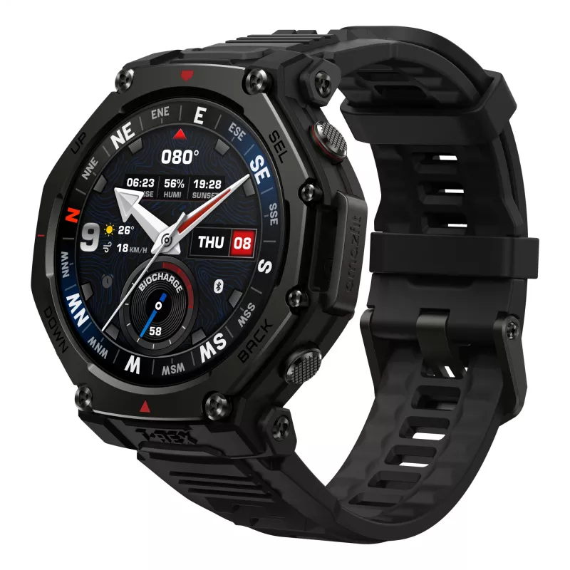 Amazfit T-Rex 3 Pro 3.81 cm (1.5 colio) AMOLED 48 mm Skaitmeninis 480 x 480 pikselių Lietimui jautrus ekranas Juodas Wi-Fi GPS (palydovas)