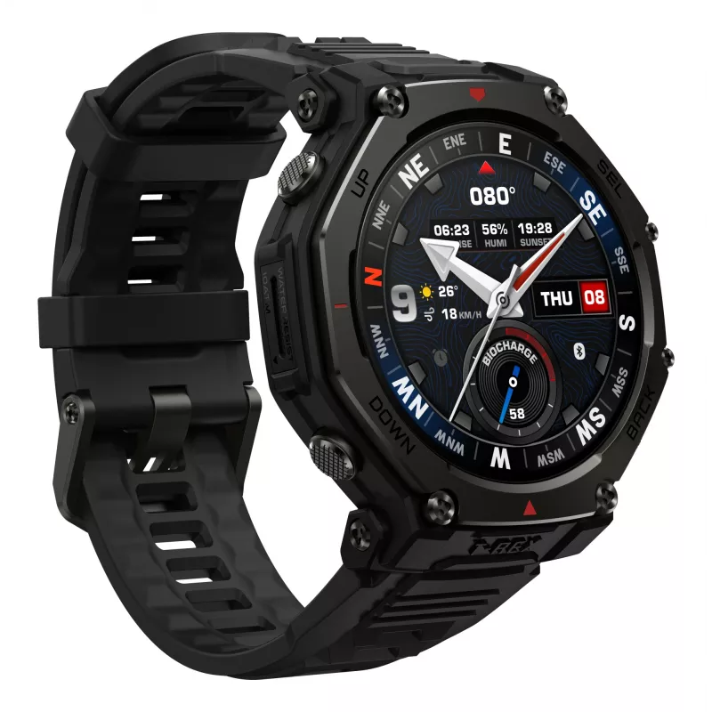 Amazfit T-Rex 3 Pro 3.81 cm (1.5 colio) AMOLED 48 mm Skaitmeninis 480 x 480 pikselių Lietimui jautrus ekranas Juodas Wi-Fi GPS (palydovas)