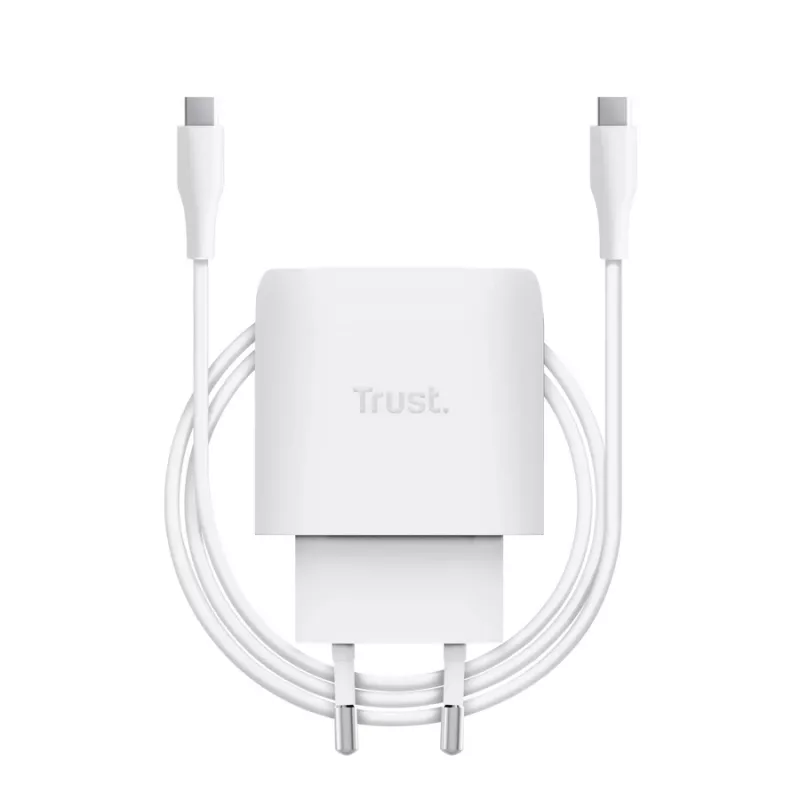 TRUST Maxo 45W USB-C GaN įkroviklis, 45 W, USB-C išėjimas, 20 V maks., 2 m kabelis, baltas
