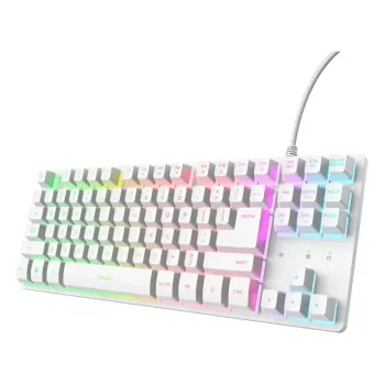 Mechaninė žaidimų klaviatūra TRUST GXT 833W Thado TKL — USB, QWERTY US, RGB, balta, 87 klavišų