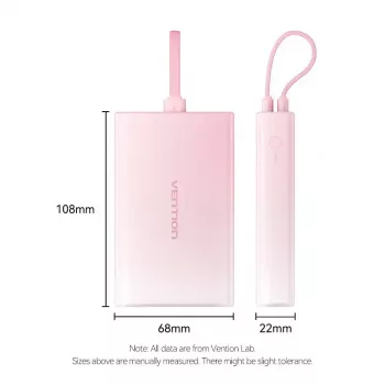 Power Bank Vention 10000mAh (USB-C, Lightning, USB-A) 22,5W LED ekranas Rožinė