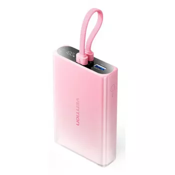 Power Bank Vention 10000mAh (USB-C, Lightning, USB-A) 22,5W LED ekranas Rožinė