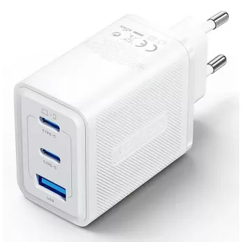 Vention FERW0-EU 65W spartusis AC kroviklis nešiojamam kompiuteriui, išmaniajam telefonui, planšetei, išmaniajam laikrodžiui, ausinėms, 2× USB-C, baltas