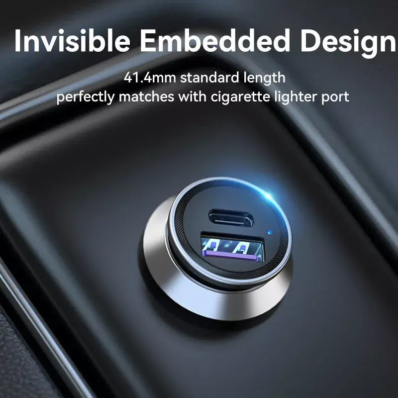Automobilinis įkroviklis Vention Two-Port USB A+C (18/20) pilkas mini stiliaus aliuminio lydinys