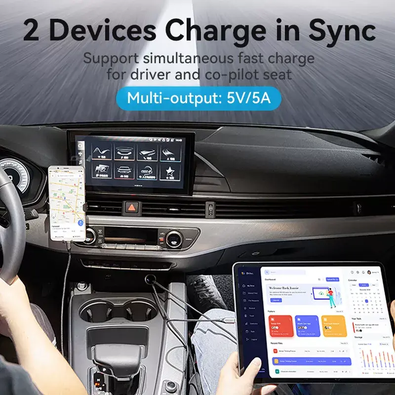 Automobilinis įkroviklis Vention Two-Port USB A+C (18/20) pilkas mini stiliaus aliuminio lydinys