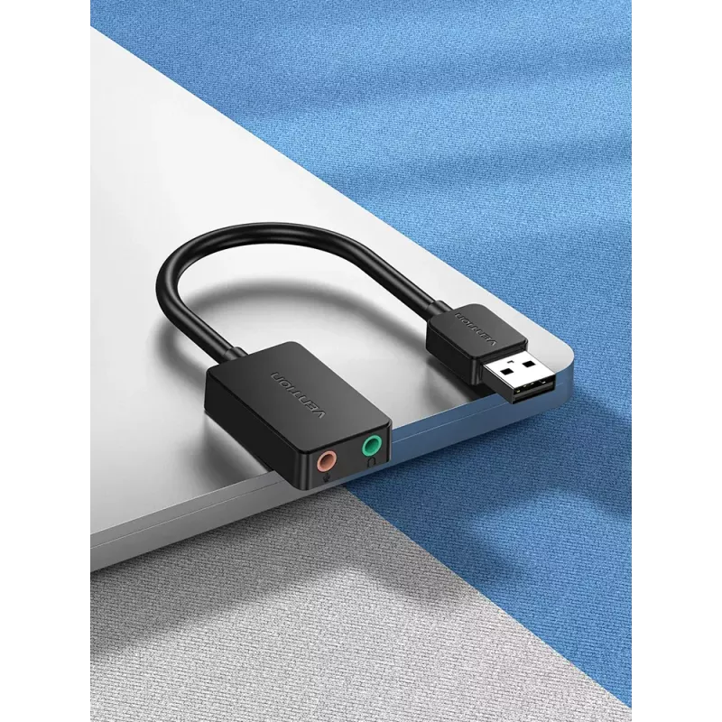 Vention 2 prievadų USB išorinė garso plokštė 0,15 m Juoda 2.1 kanalai 16 bit