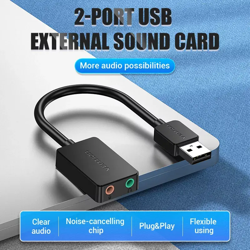 Vention 2 prievadų USB išorinė garso plokštė 0,15 m Juoda 2.1 kanalai 16 bit