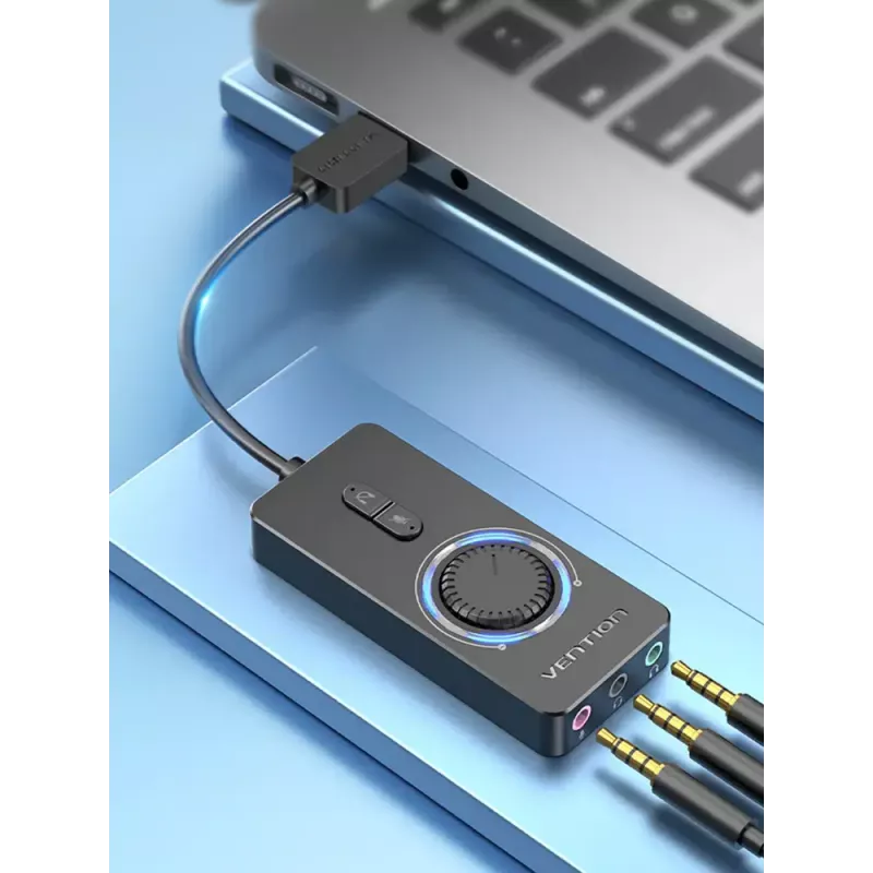 Vention USB 2.0 išorinis stereo garso adapteris su garsumo valdymu 0,15 m juodas ABS