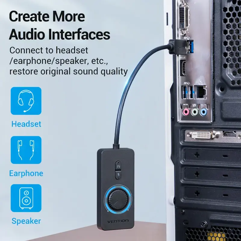 Vention USB 2.0 išorinis stereo garso adapteris su garsumo valdymu 0,15 m juodas ABS