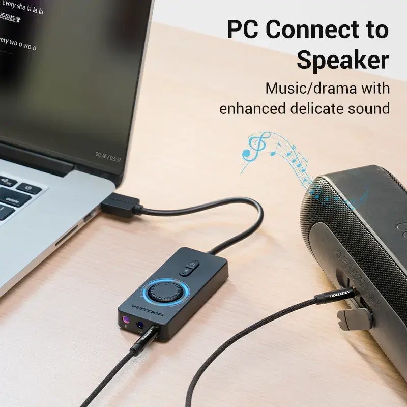 Vention USB 2.0 išorinis stereo garso adapteris su garsumo valdymu 0,15 m juodas ABS