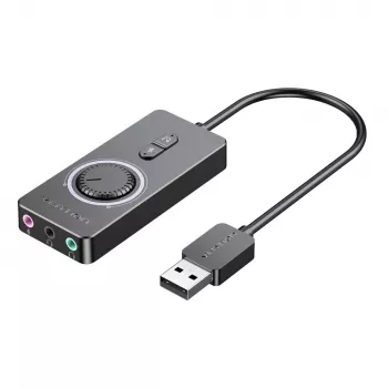 Vention USB 2.0 išorinis stereo garso adapteris su garsumo valdymu 0,15 m juodas ABS