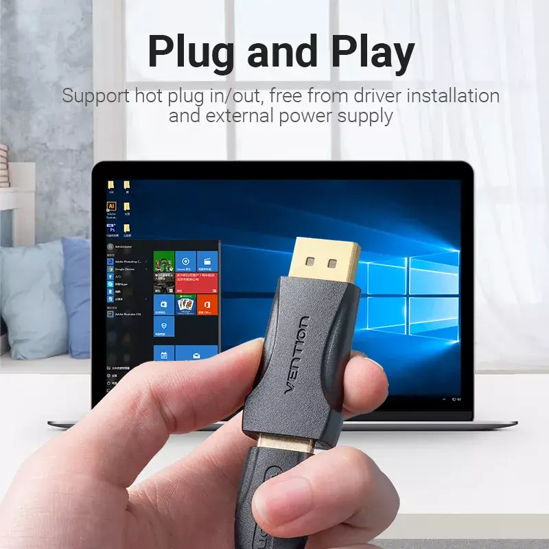 Vientis HDMI adapteris DisplayPort į HDMI Vention HBOB0, DisplayPort (vyriškas) į HDMI (moteriškas), juodas, auksuoti kontaktai