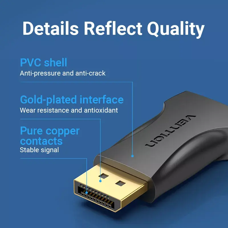 Vientis HDMI adapteris DisplayPort į HDMI Vention HBOB0, DisplayPort (vyriškas) į HDMI (moteriškas), juodas, auksuoti kontaktai