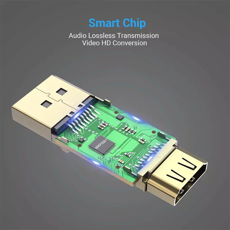 Vention HBKB0 adapteris DisplayPort į HDMI – DP (vyras) į HDMI (moteris), juodas, auksuoti kontaktai