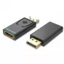 Vention HBKB0 adapteris DisplayPort į HDMI – DP (vyras) į HDMI (moteris), juodas, auksuoti kontaktai