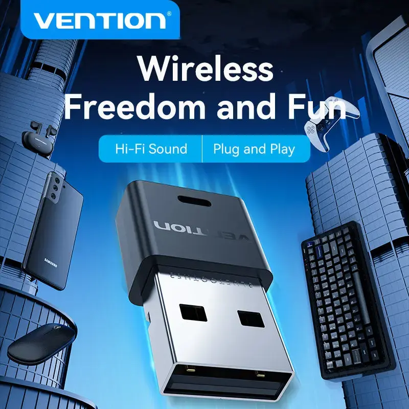 USB Bluetooth tinklo adapteris Vention NAHB0 — belaidis USB pagrindinis įrenginys, Bluetooth sąsaja, juoda