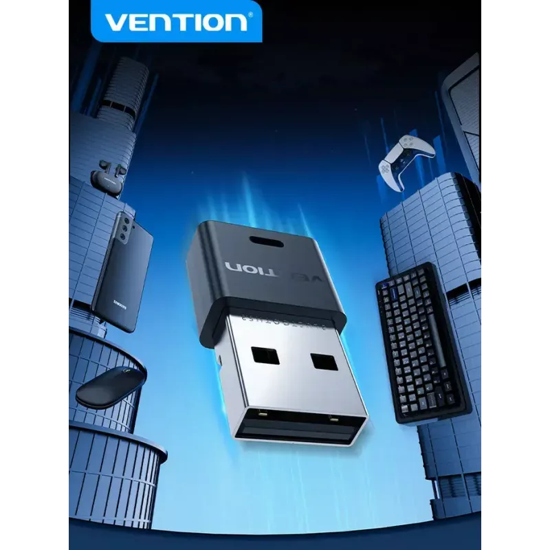 USB Bluetooth tinklo adapteris Vention NAHB0 — belaidis USB pagrindinis įrenginys, Bluetooth sąsaja, juoda