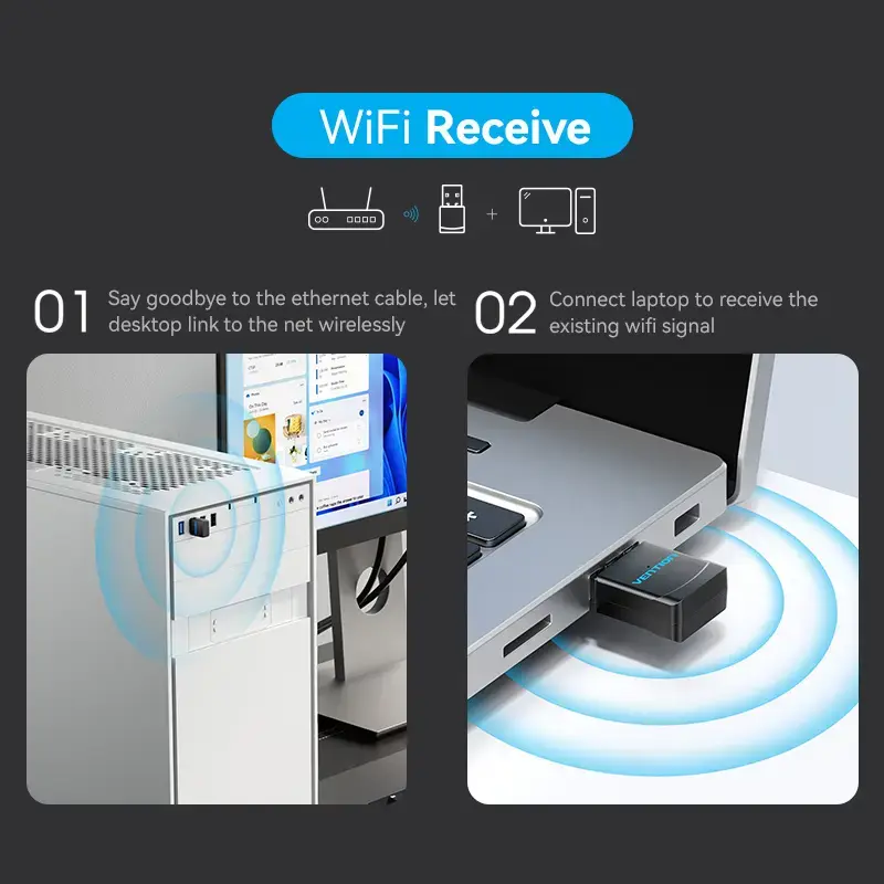 Vention KDSB0 Wi-Fi adapteris su USB, dviejų dažnių 2,4G/5G