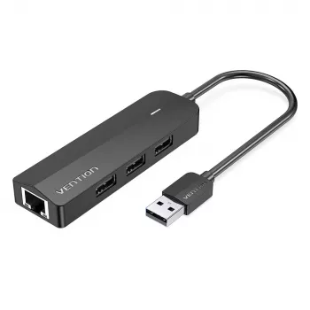 USB 2.0 šakotuvas Vention 3 prievadai su 100M Ethernet adapteriu, USB 2.0 pagrindinis, 4 prievadai, juodas